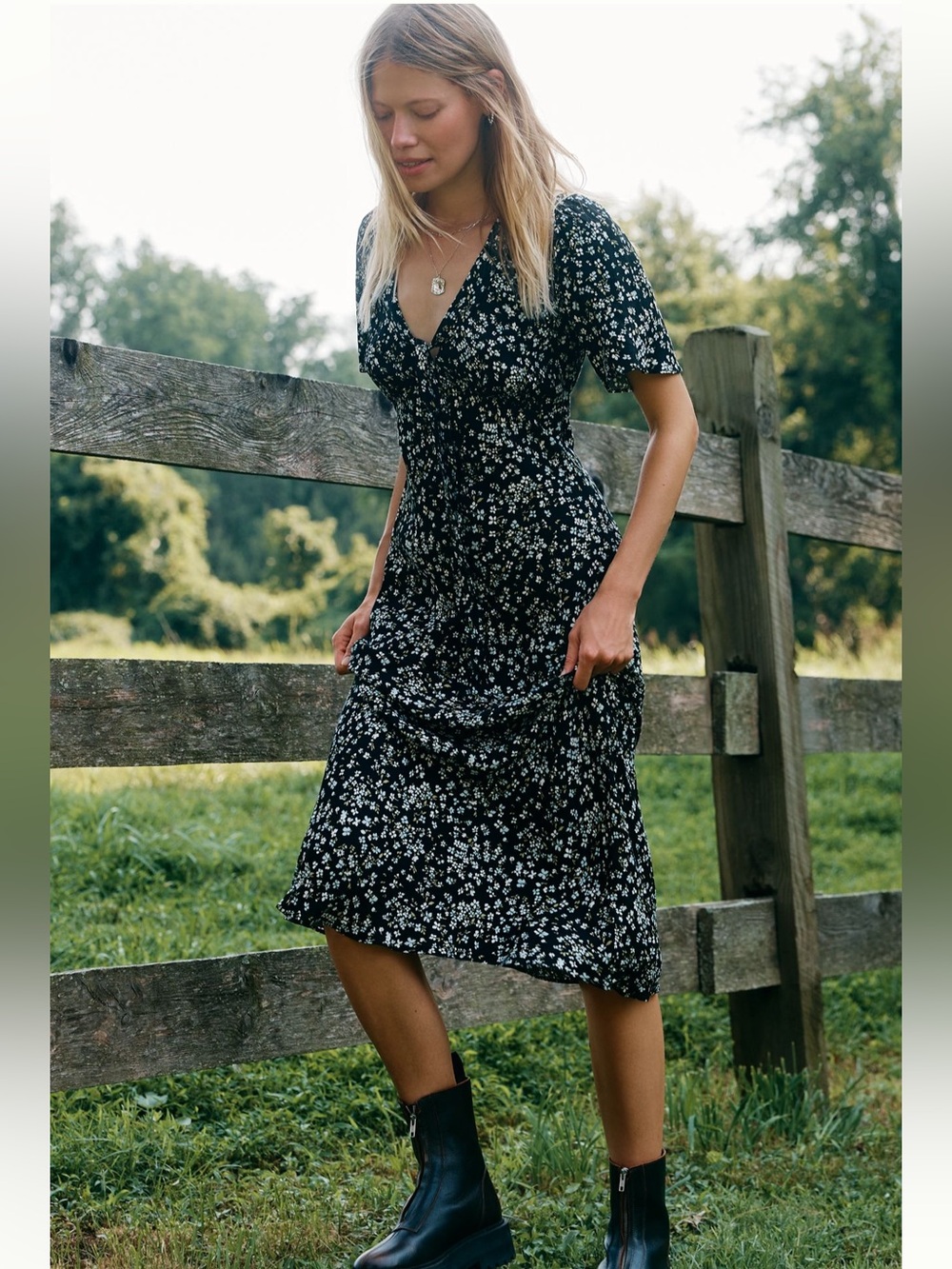 Reformation Tyra X Anthropologie Short Sleeve Tie Front Midi Dress NWT Size 2 - Picture 4 of 15